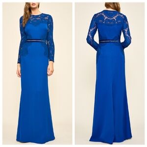 NWT Tadashi Shoji Cataline Crepe Lace Maxi Dress Gown